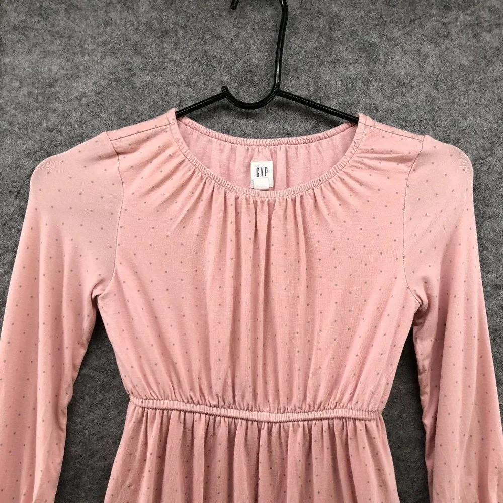 GAP Girls S 6-7 Long Sleeve Dress Pink Polka Dot A-Line‎ Knit